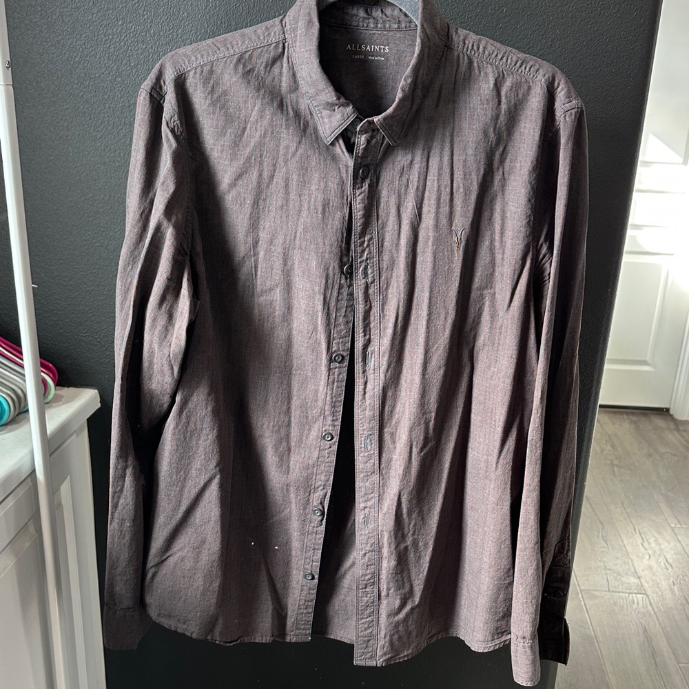 All Saints Men's Dark Brown Casual Shirt